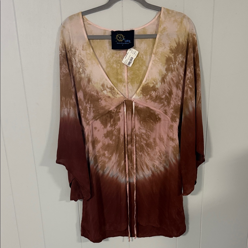 Tie-Dye Pink, Brown & Cream Phoenix Rising Size Small Nwt Planet Blue